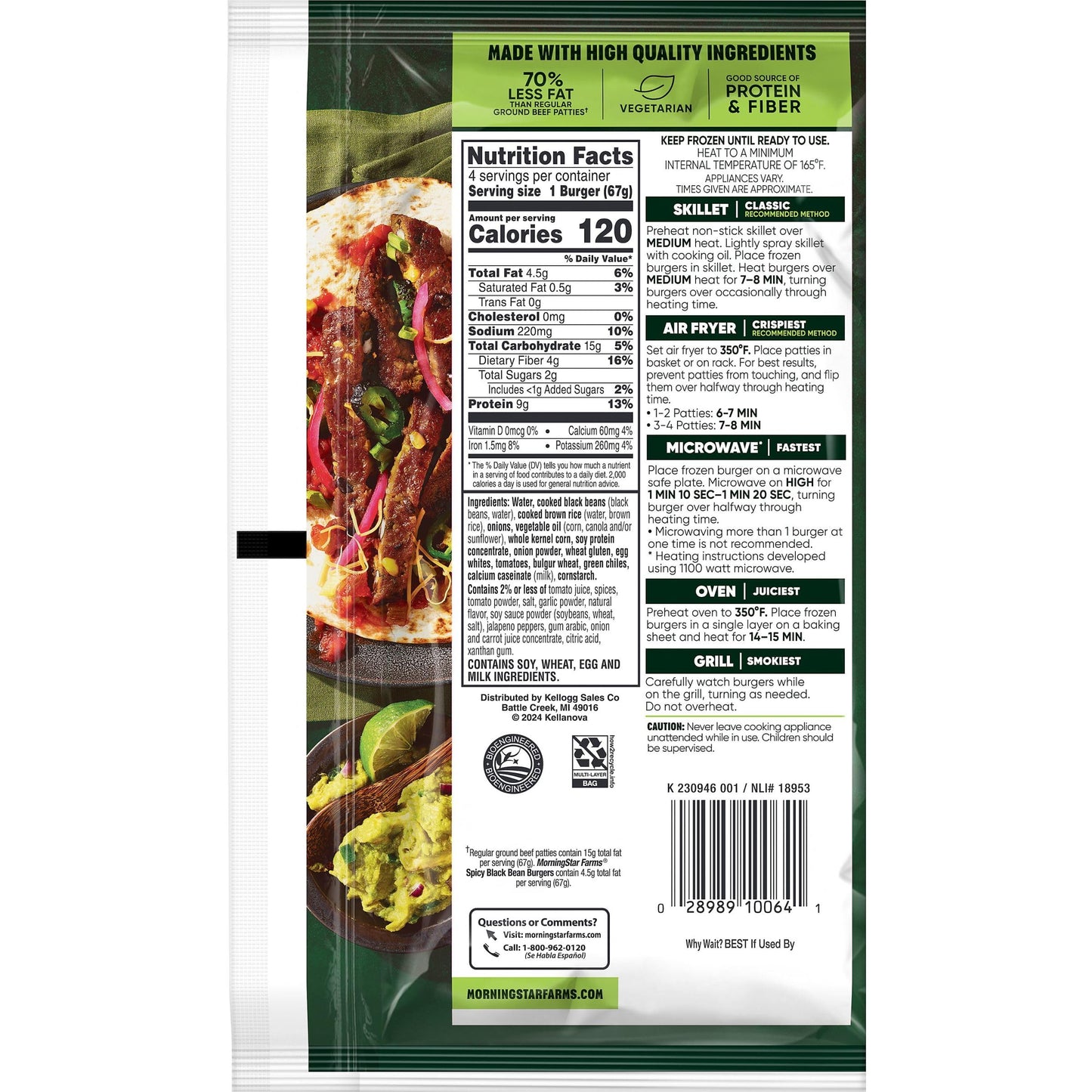 MorningStar Farms Veggie Burgers, Vegetarian Meat, Spicy Black Bean (4 Count)