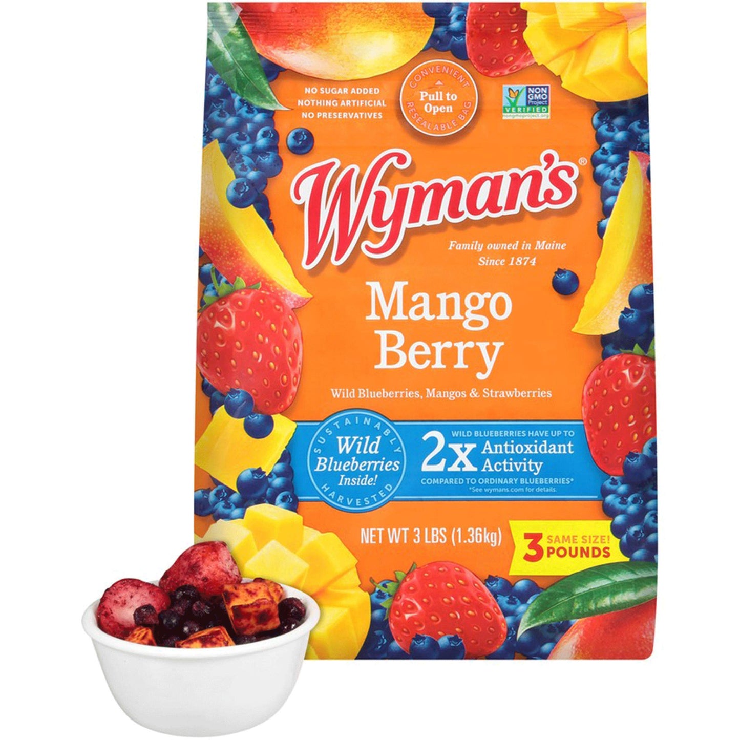 Wymans Mango Berry, 3 lb (Pack of 1) - Mango, Strawberries & Wild Blueberries