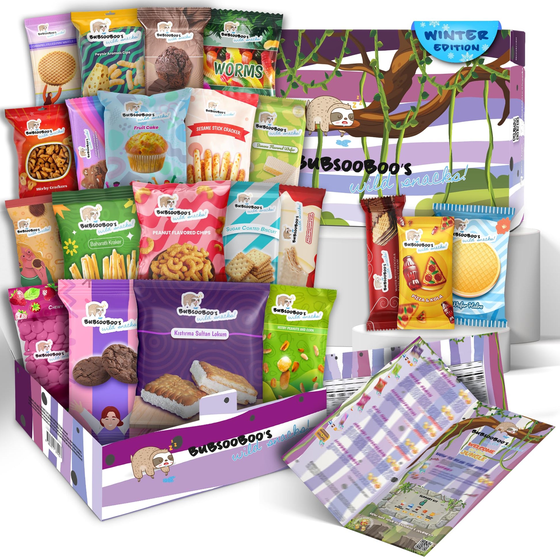 Bubsooboos Wild Snacks Maxi International Snack Box | 21 Full-Size Exotic Snacks | Maxi Purple