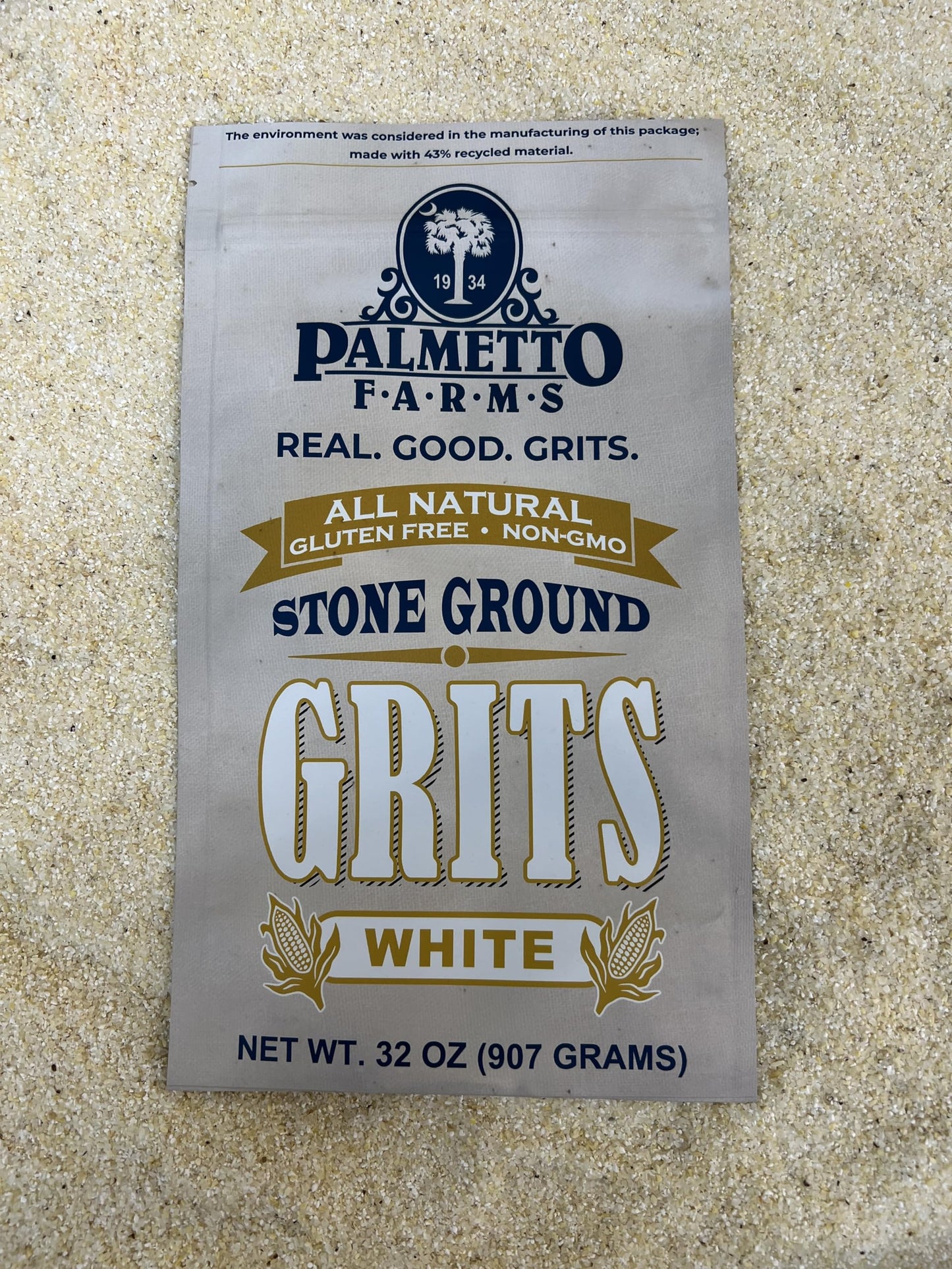 Palmetto Farms Stone Ground White Grits, 32 OZ, 2 Pound Pack