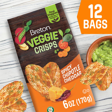 Breton Veggie Crisps Spicy Chipotle Cheddar (Pack Of 12) - Popped Not Fried Crisps, Made With Real Vegetables, Light And Crispy