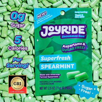 Joyride Gum - 3 Packs - Superfresh Spearmint - Aspartame & Sugar Free, Low Carb, Vegan, Healthy Chewing Gum - 50 Count (3 Pack)