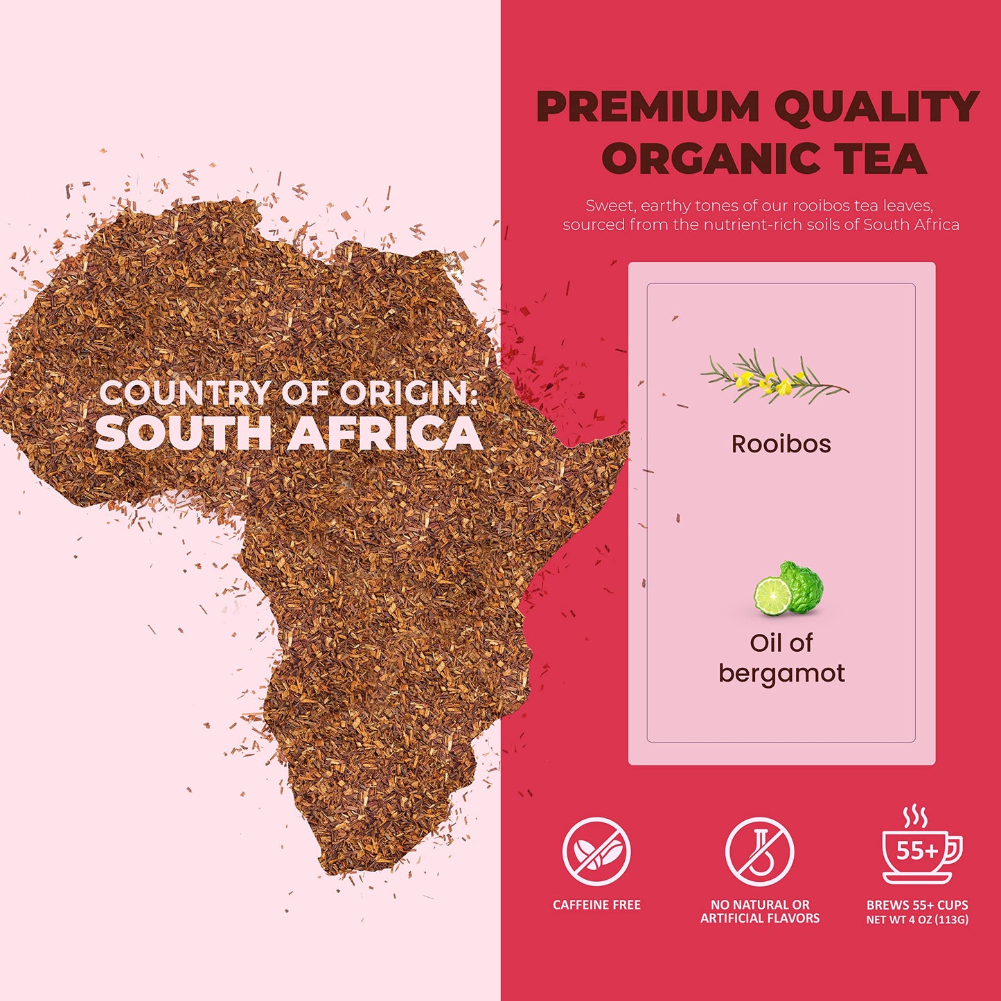 Gardenika Organic Red Rooibos Tea with Bergamot Oil, Herbal, Caffeine-Free, 4 oz, Kosher, No Artificial Flavors