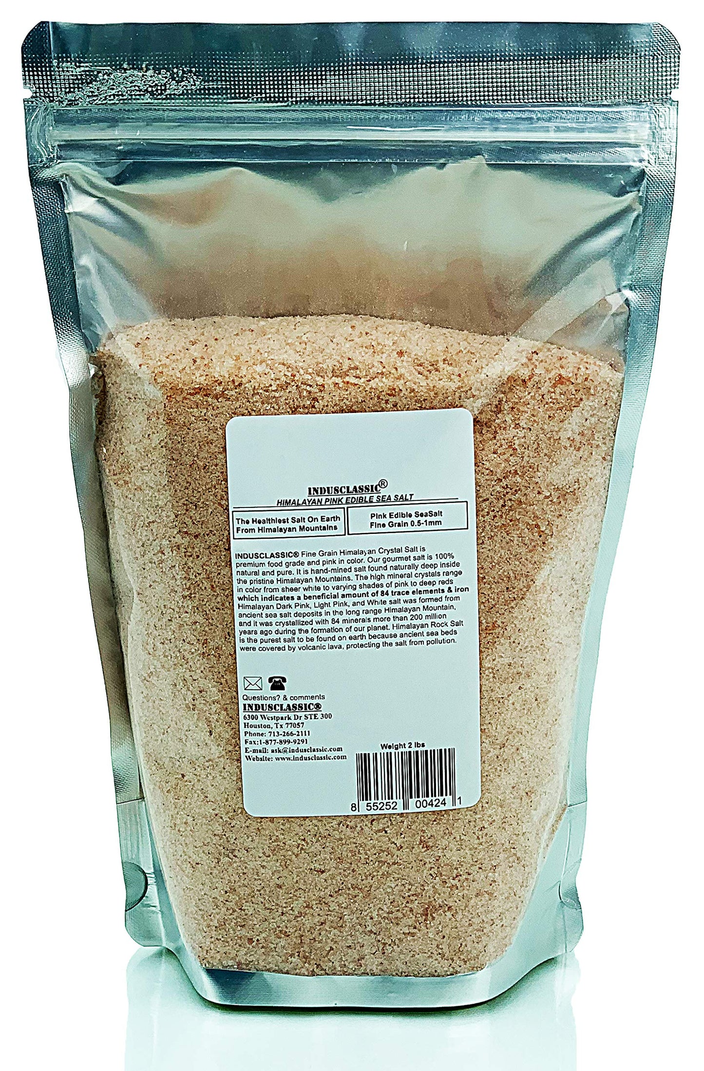 IndusClassic Himalayan Pink Cooking Salt, Fine Grain 0.5mm-1mm, 2 Pound Pack, Kosher, Natural, Unprocessed