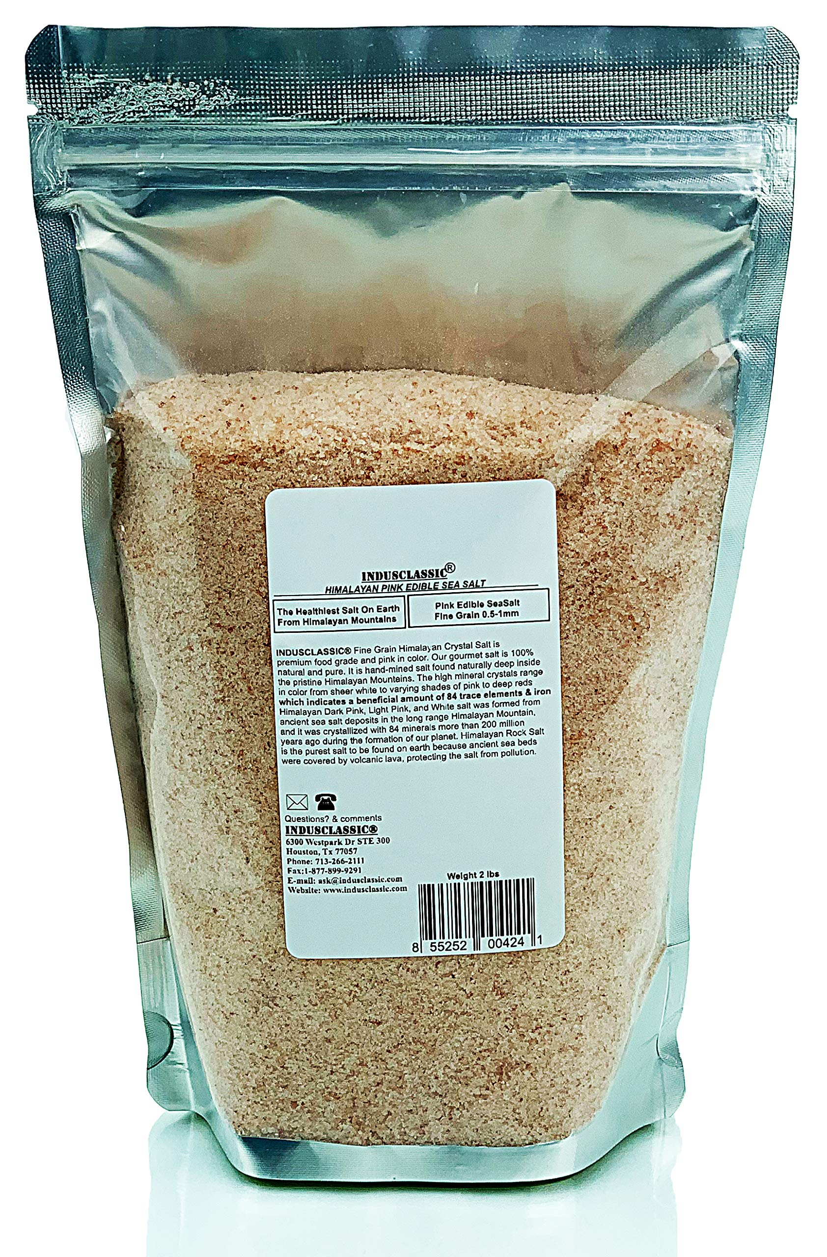 IndusClassic Himalayan Pink Cooking Salt, Fine Grain 0.5mm-1mm, 2 Pound Pack, Kosher, Natural, Unprocessed