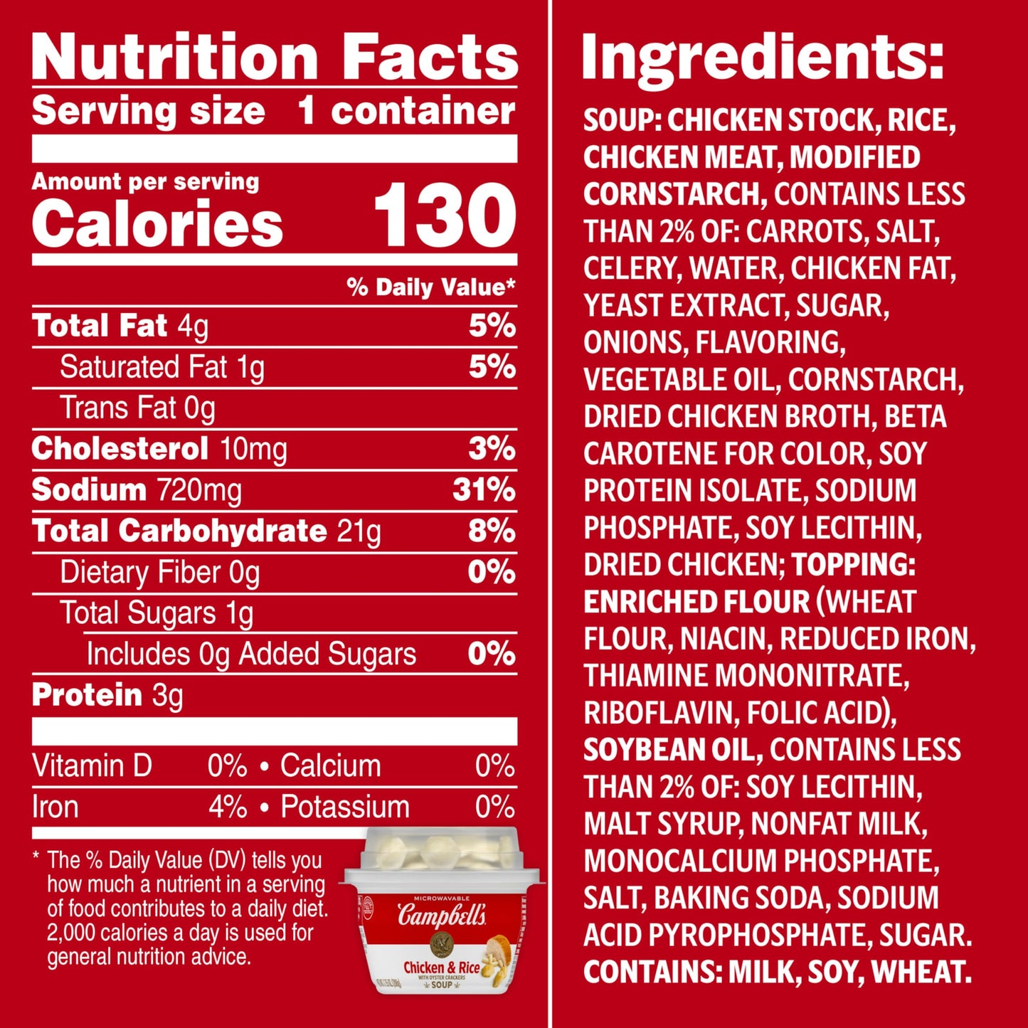 Campbell'S Chicken And Rice Soup With Oyster Crackers, 7.35 Ounce Microwavable Bowl (Case Of 6)