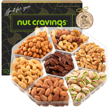 Nut Cravings Gourmet Mixed Nuts Gift Basket - 7 Assortments, 1 LB - Brown & Gold Box - Perfect for Easter, Birthdays, and Corporate Gifts