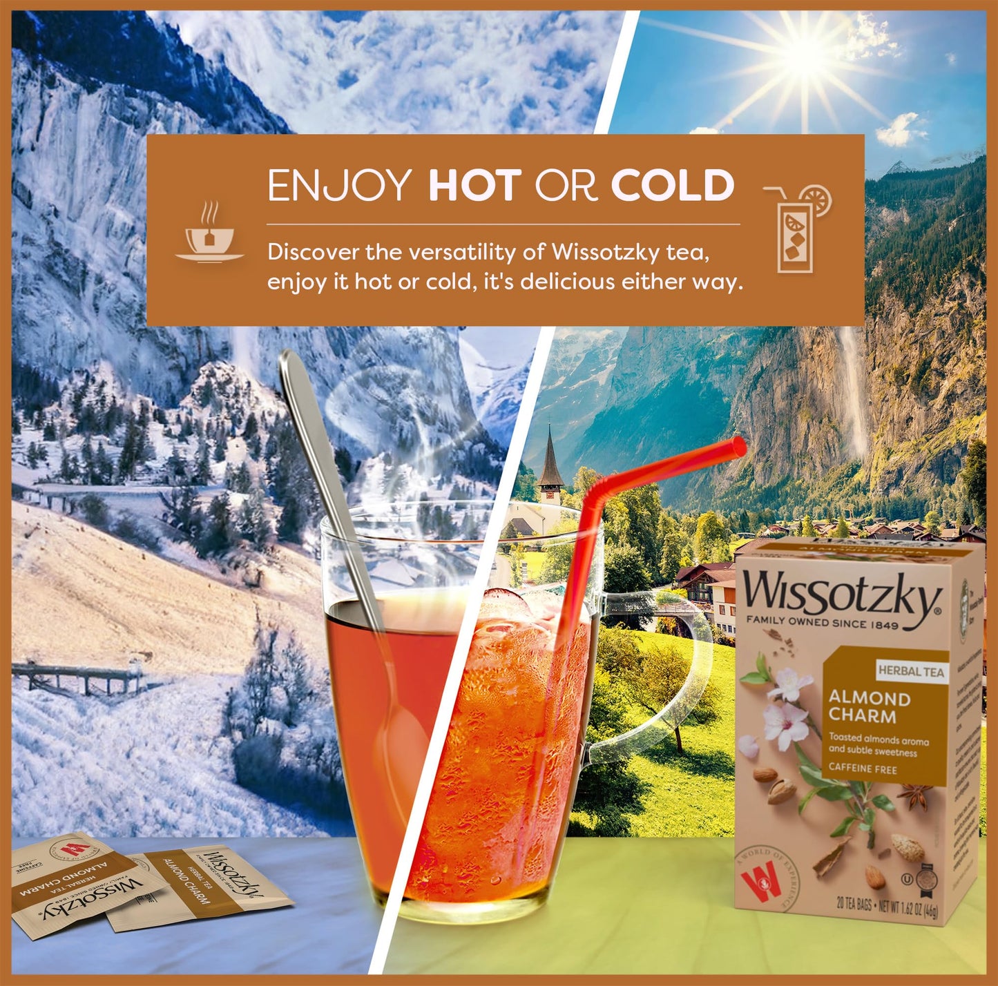 Wissotzky Almond Charm Herbal Tea Bags (3 Pack - 60 Tea Bags) | Caffeine Free | “Aka Chemdat Hashaked” | Delicious Aroma