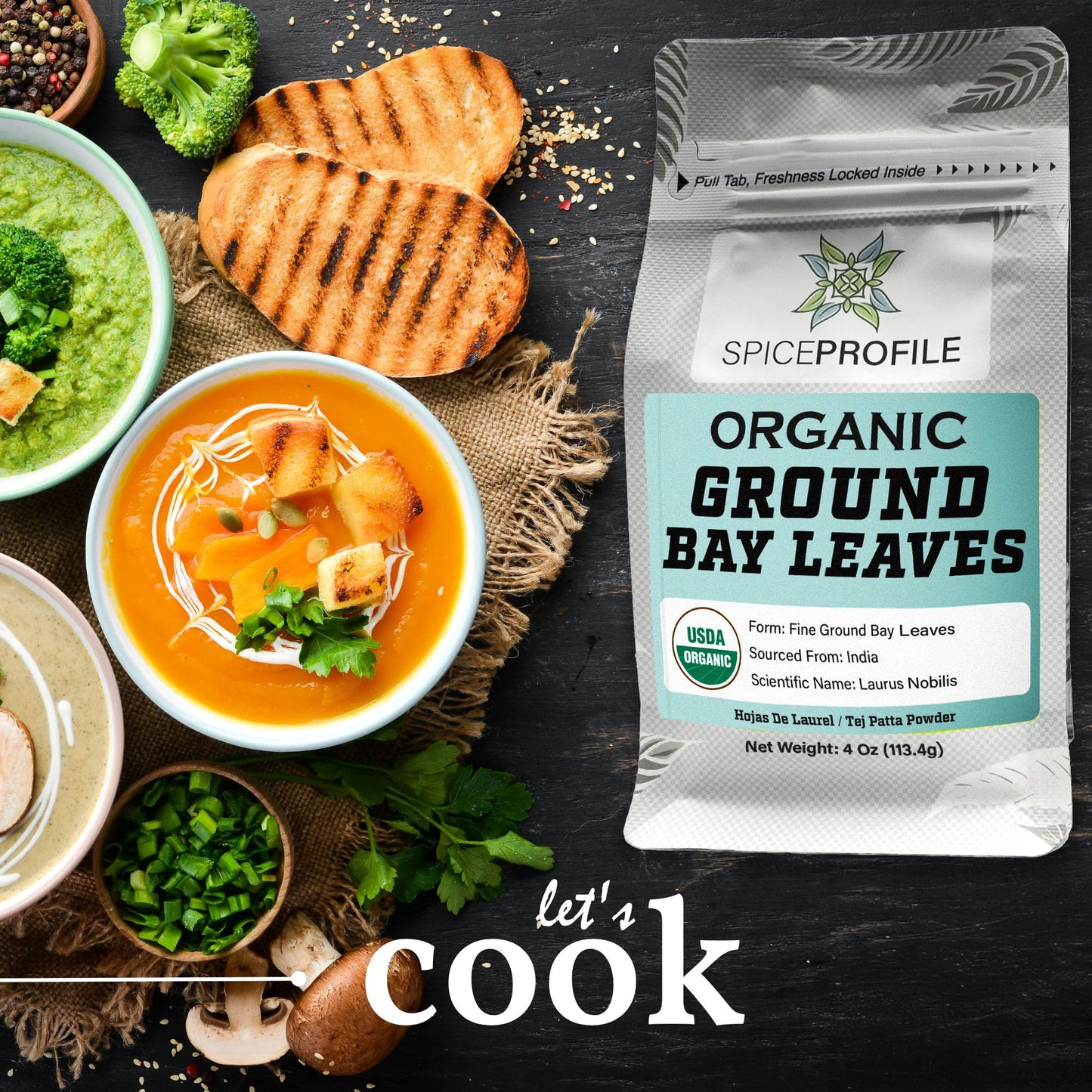 Spice Profile Usda Organic Ground Bay Leaves, Lab Tested For Heavy Metals, Resealable 4 Oz Pouch, Tej Patta Powder, Polvo De Lau