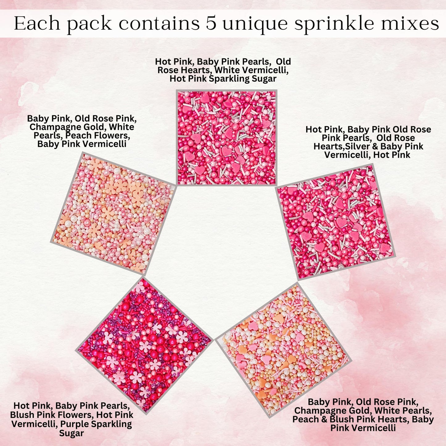 Confect Valentines Day Sprinkles Mix - Pink, Gold & White Pearl Heart Sprinkles With Sparkling Sugar - Edible Baking Decorations