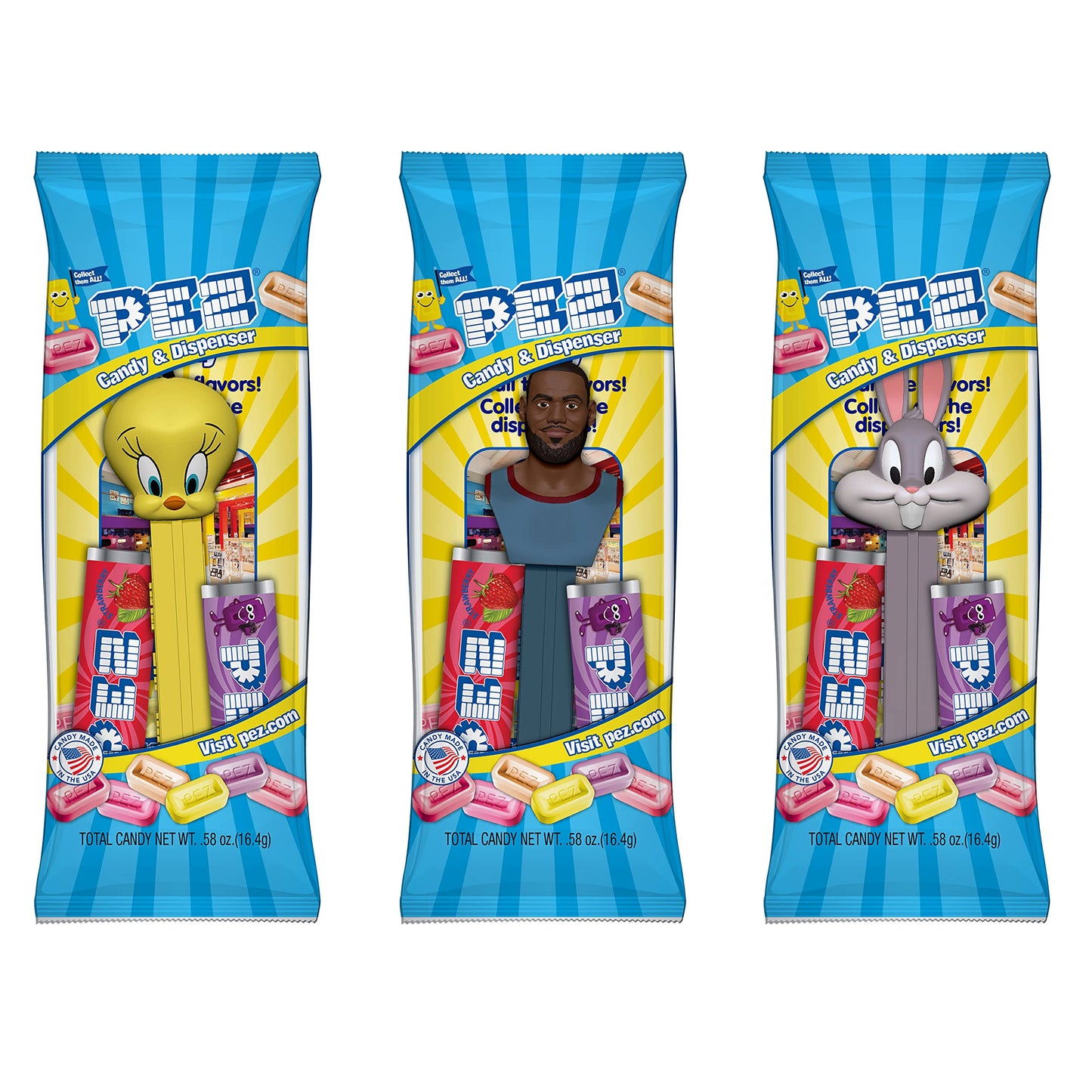 Pez Space Jam Individually Wrapped Dispensers, Each With Two Candy Refills, Assorted Fruit, 12 Count