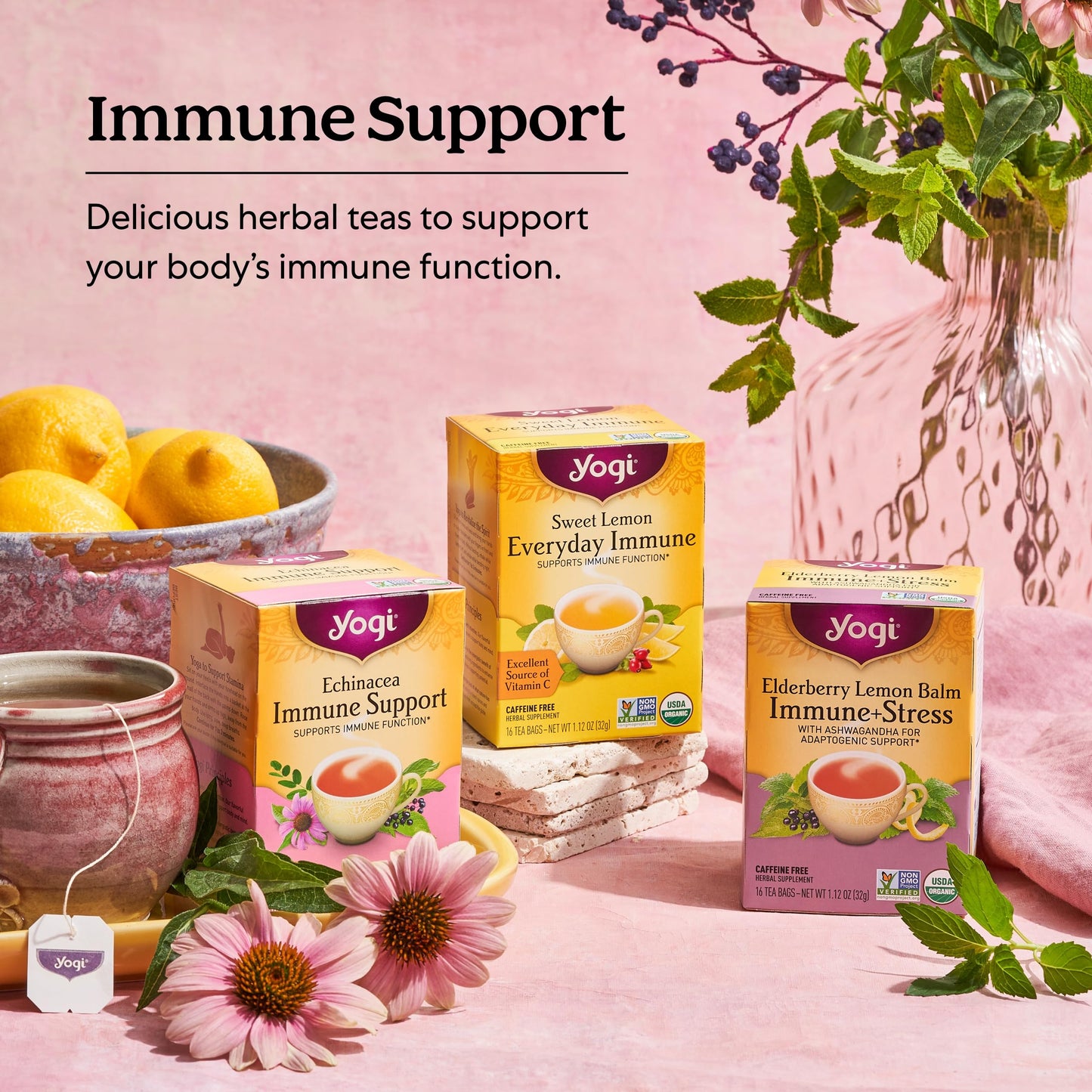 Yogi Tea Sweet Lemon Everyday Immune Tea - 16 Tea Bags per Pack (4 Packs) - Daily Immune Support Tea - Delicious Lemon Tea Bags
