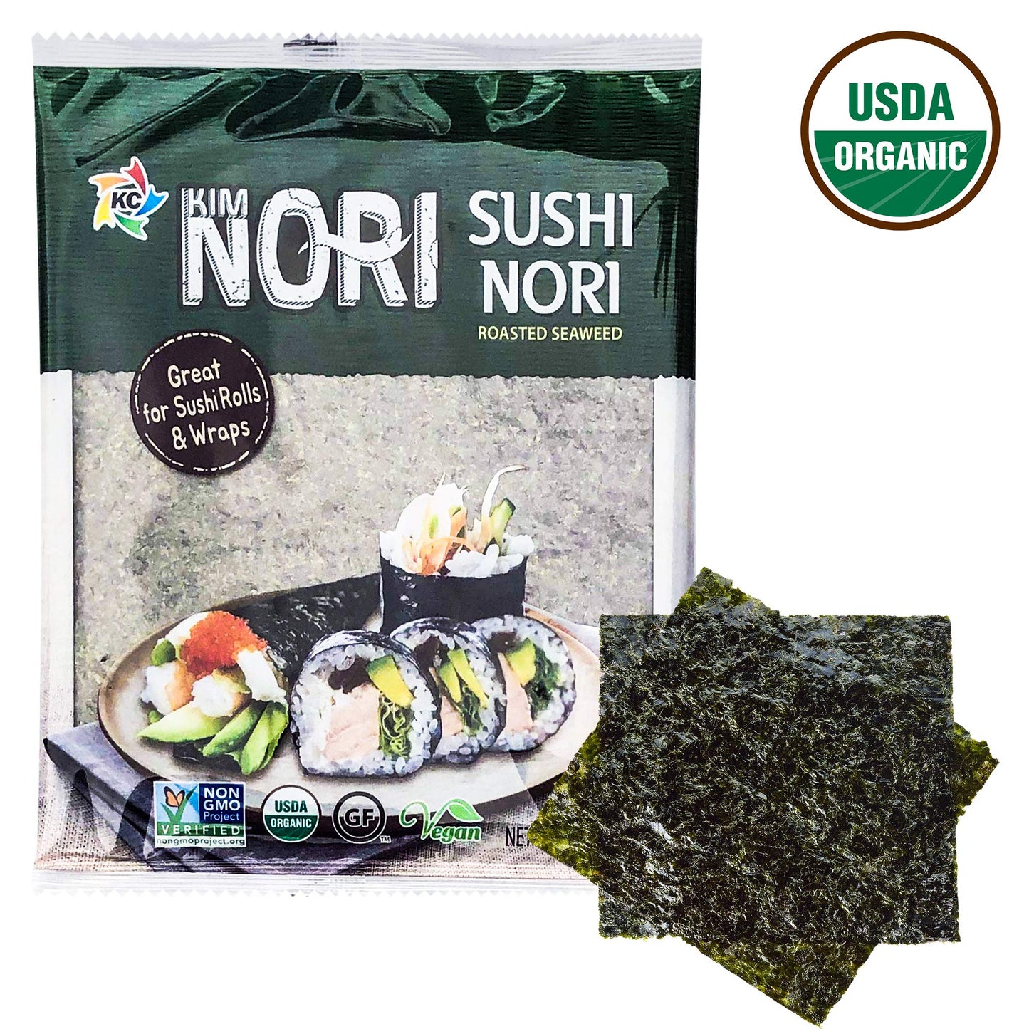 KIMNORI Sushi Nori Sea  Sheets, Organic, Gluten Free, 30 Full Size Sheets, 10 Count (Pack of 3), 25 Gram