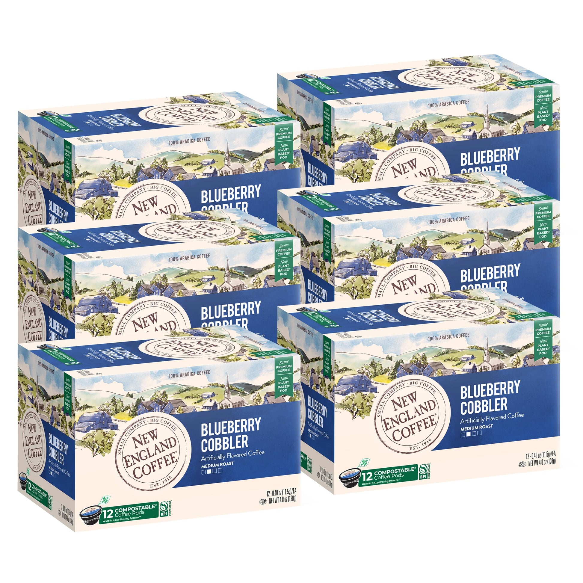 New England Coffee Blueberry Cobbler Medium Roast Single Serve Pods, 12Ct Box (Pack Of 6)