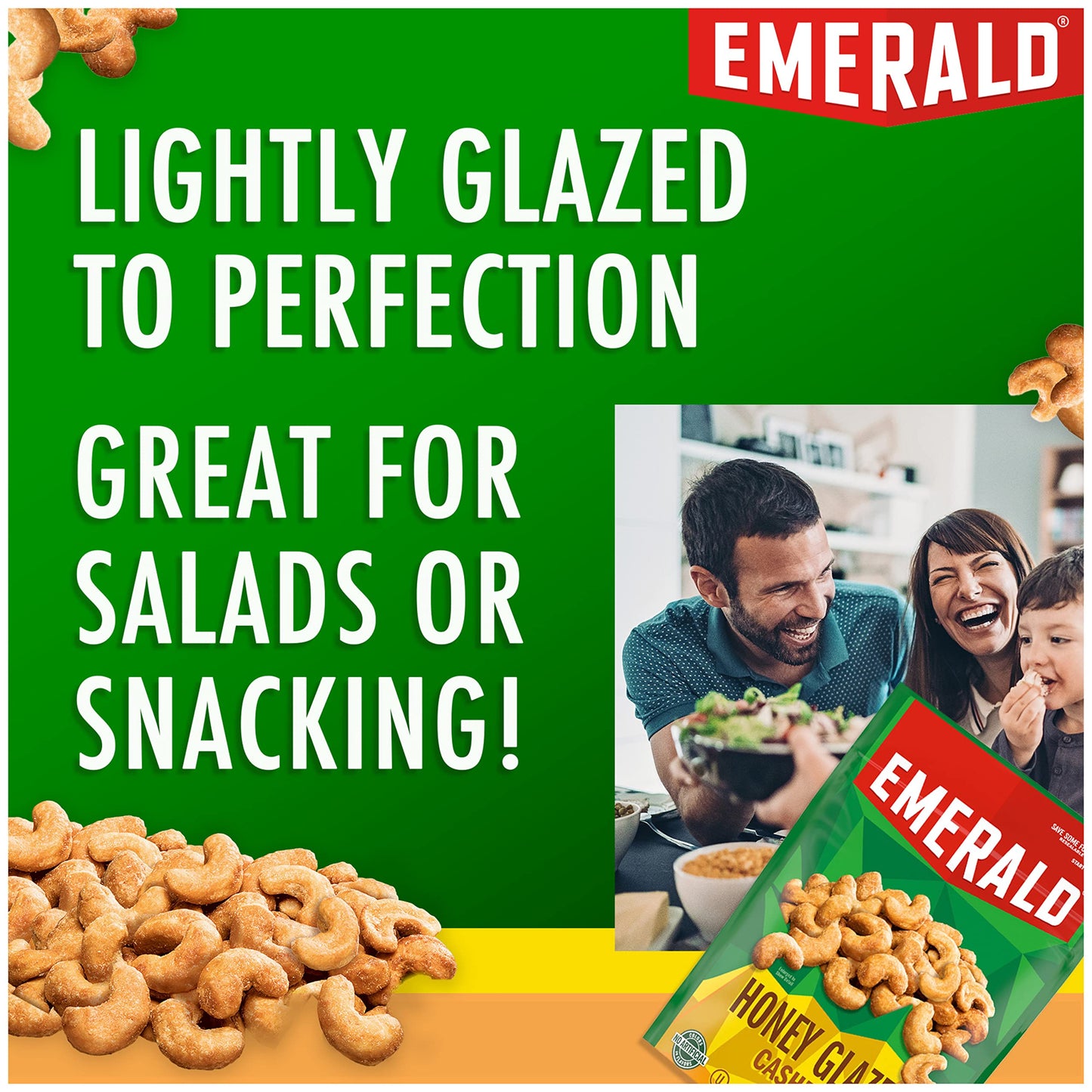 Emerald Nuts Honey Glazed Cashews (1-Pack), 5Oz Resealable Bag, Kosher Dairy Certified, Non-Gmo, Contains No Artificial Preservatives, Flavors Or Synthetic Colors