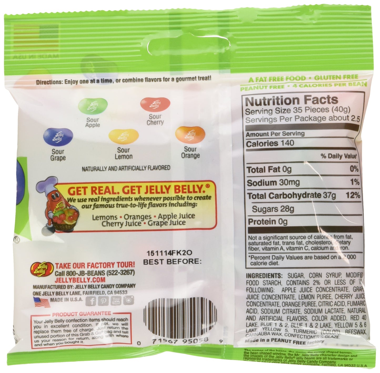 Jelly Belly Sours Flavors Assorted Jelly Beans, 3.5 Ounce (Pack Of 12)
