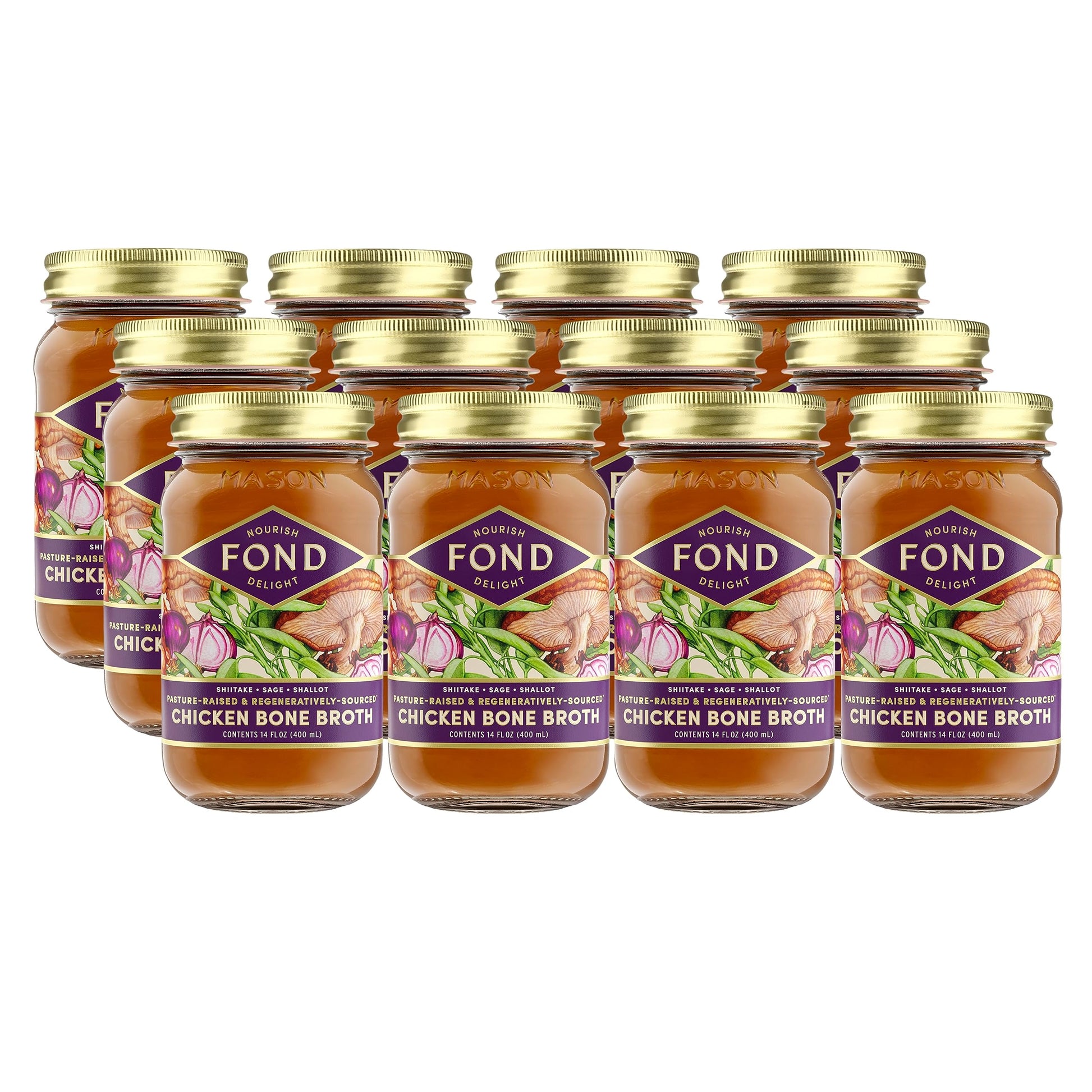 FOND NOURISH DELIGHT Organic Chicken Bone Broth - 12 Pack, 14 Fl Oz Each