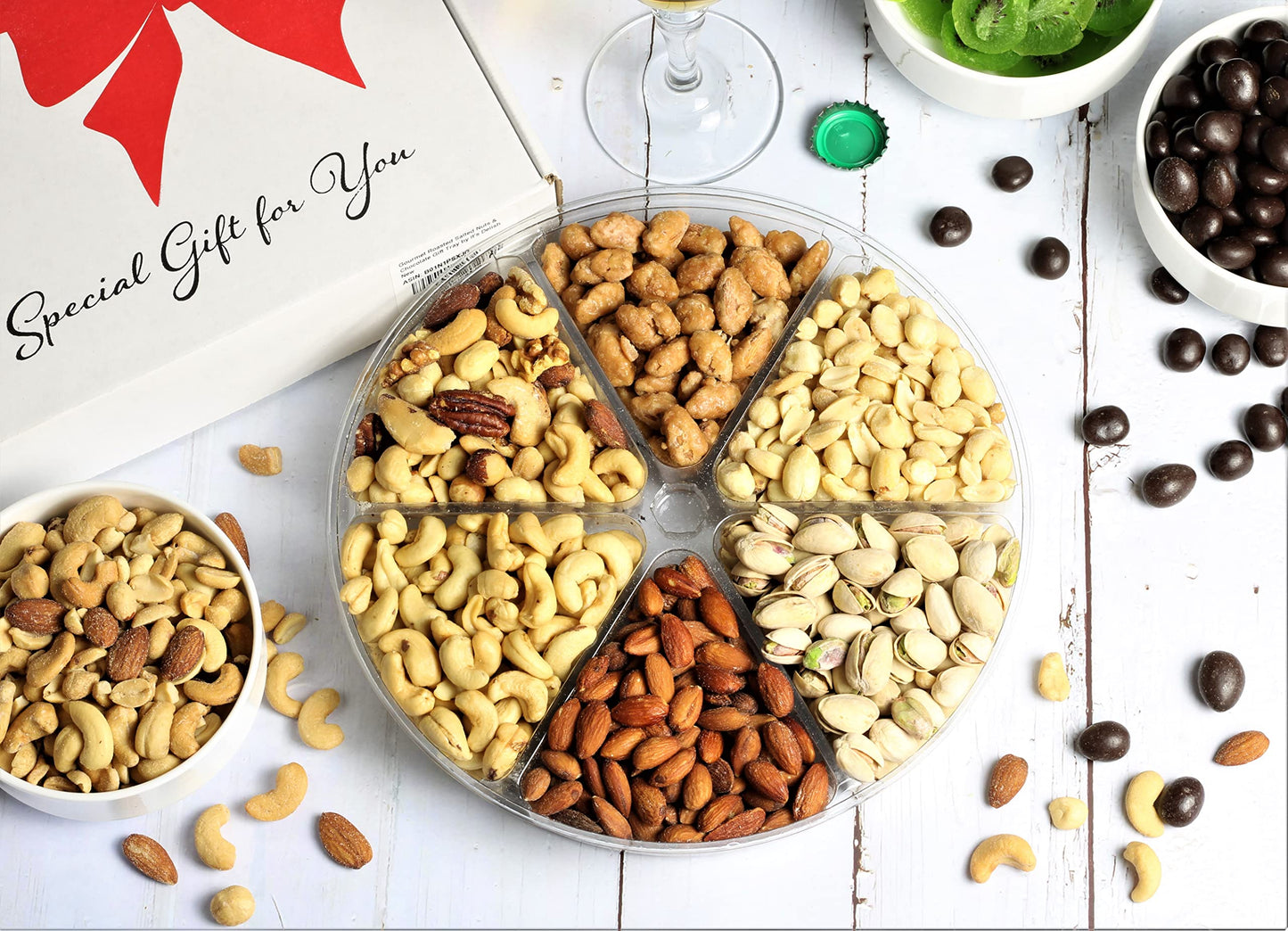 Gourmet Nuts Gift Basket - Nut Assortment Large Gift Tray 6-Pt By It'S Delish - Gift Box For Valentines Fathers Mothers Day, Fam