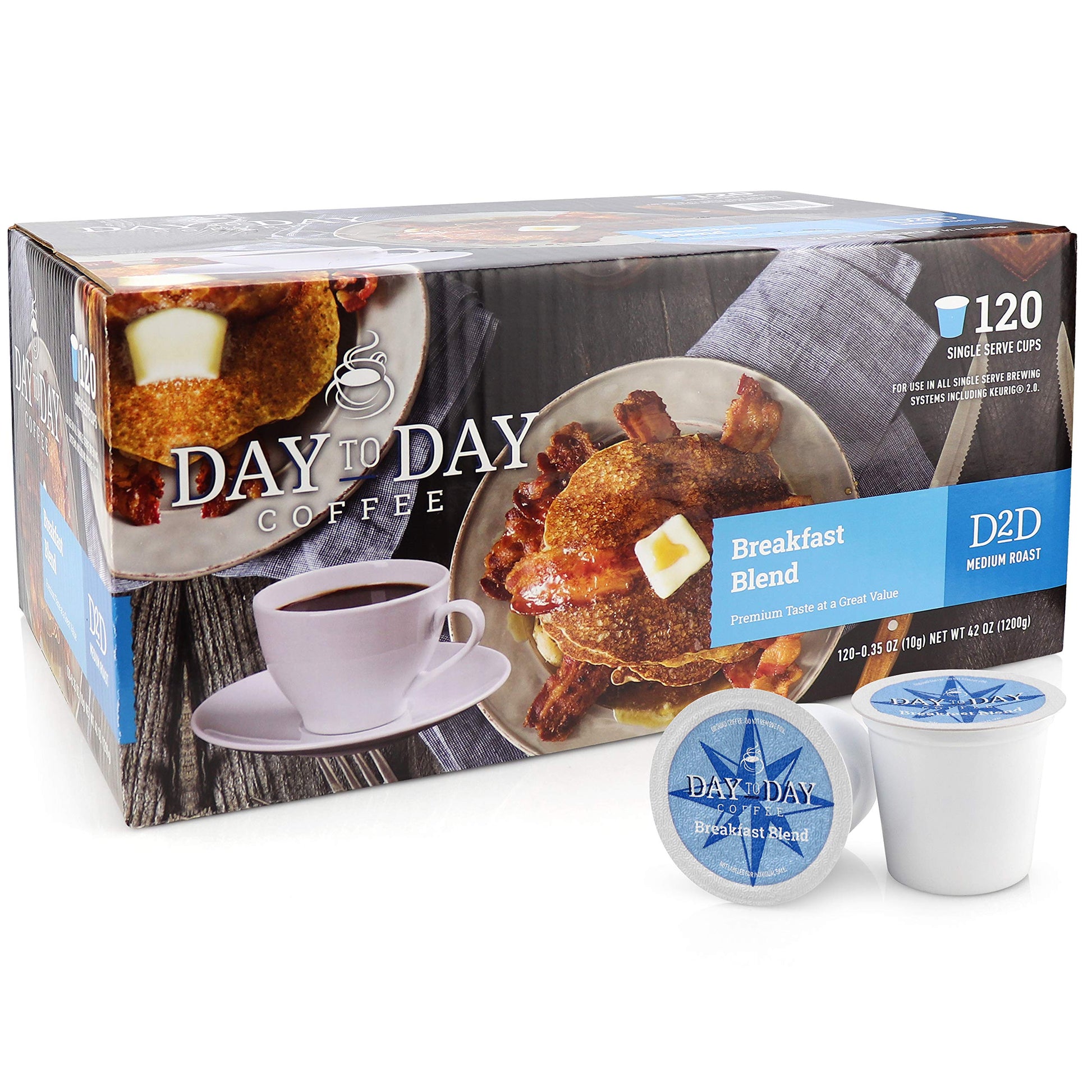 Day To Day Coffee Single Serve Coffee Pods, Breakfast Blend, Medium Roast, 120 Count, Compatible with K-Cup Keurig Brewers