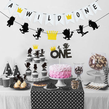 One Wild One Cake Topper And Wild Things Cupcake Topper Birthday Theme Party Decorations - 15Pcs (Gold Black)