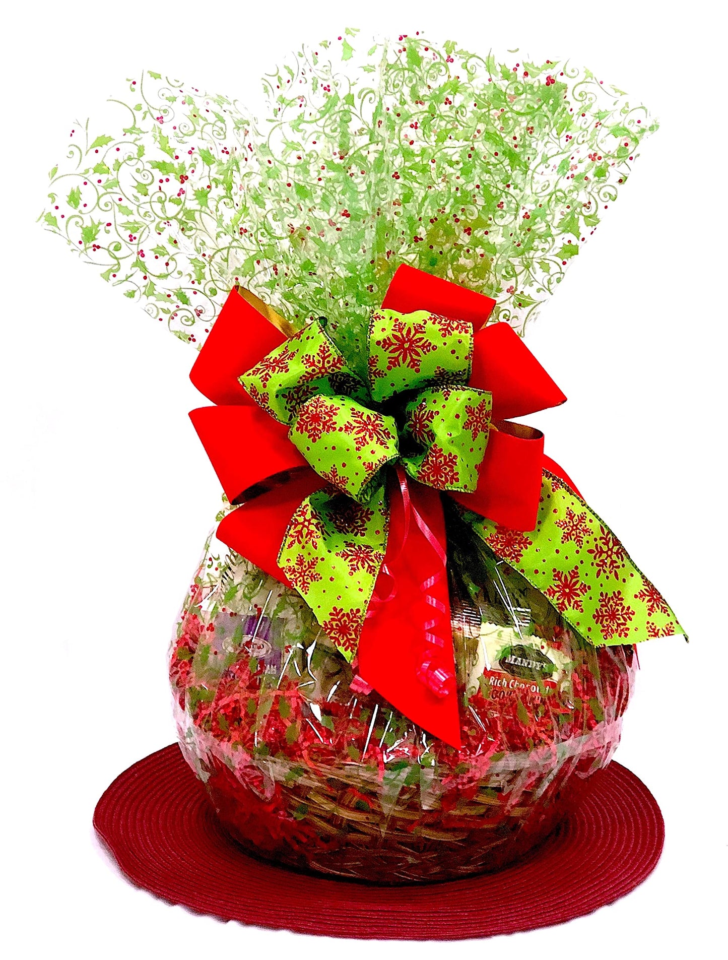 Gifts of Gourmet Hand-Crafted 22 Piece Chocolate Gift Basket - Gourmet Treats, Standard Size, Holly and Berry Color