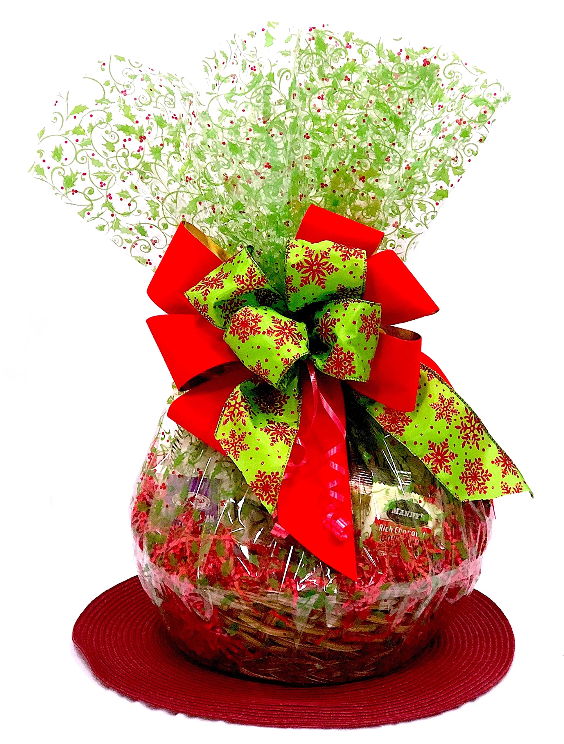 Gifts of Gourmet Hand-Crafted 22 Piece Chocolate Gift Basket - Gourmet Treats, Standard Size, Holly and Berry Color