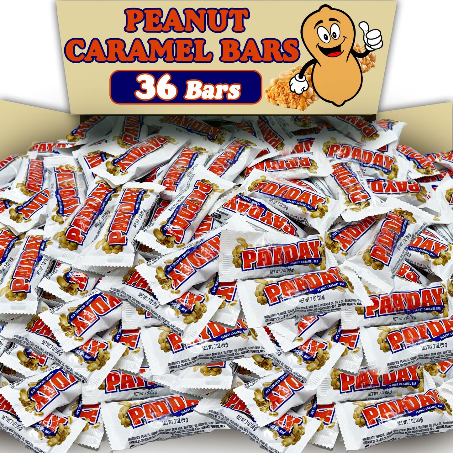 ZompoZ PaydayPeanut Caramel Candy Bars, Bulk 32 Count, Individually Wrapped Snacks, 36 Count Size