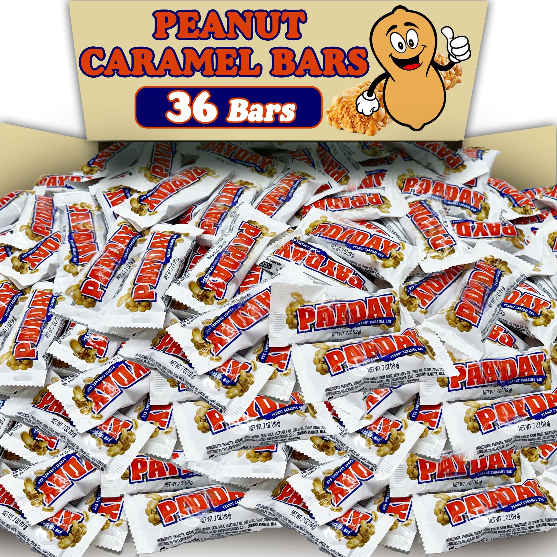 ZompoZ PaydayPeanut Caramel Candy Bars, Bulk 32 Count, Individually Wrapped Snacks, 36 Count Size