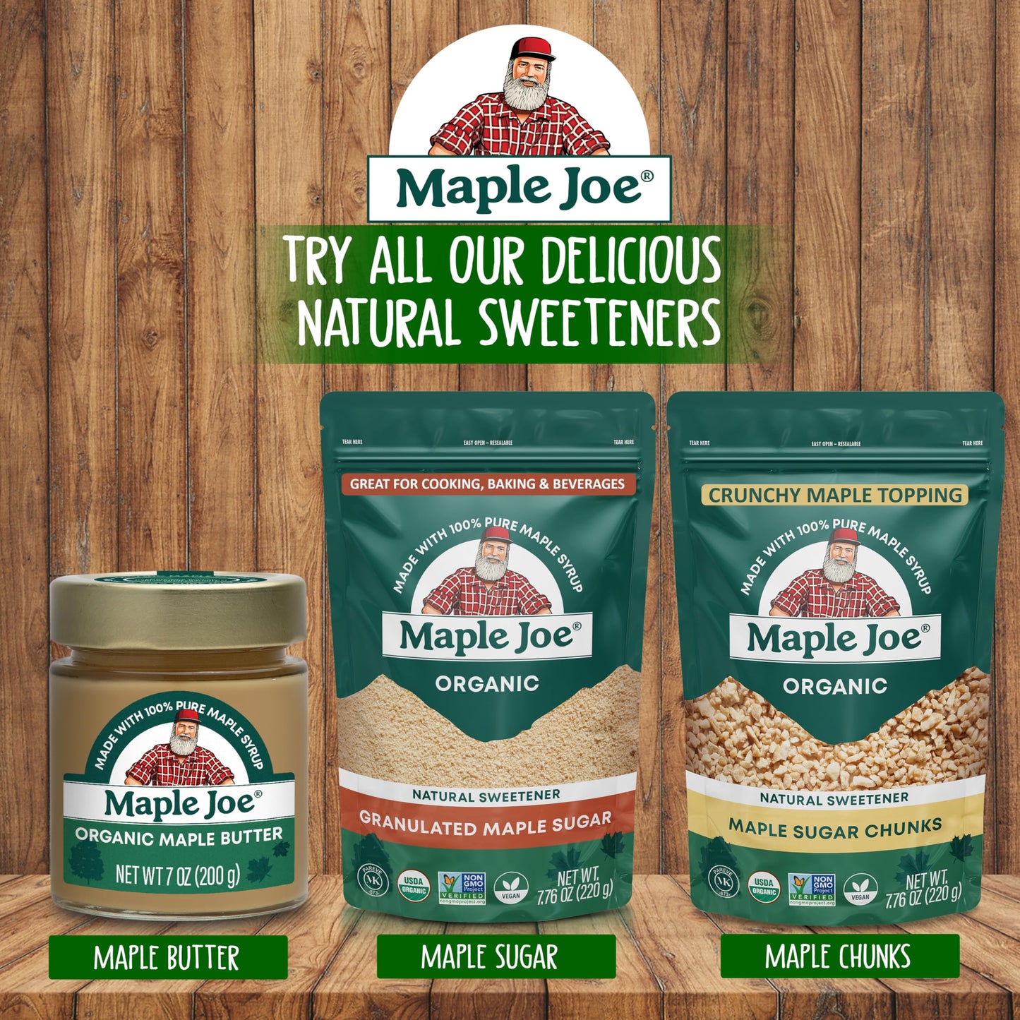 Maple Joe Organic Maple Butter Spread Made With 100% Natural Organic Grade A Syrup. Pure Cream Spread Sugar Candy Smooth & Creamy, Vegan, Fat-Free, Non-Gmo, Non-Dairy, Gluten Free & Kosher Certified. 7Oz / 200G. (1 Pack)