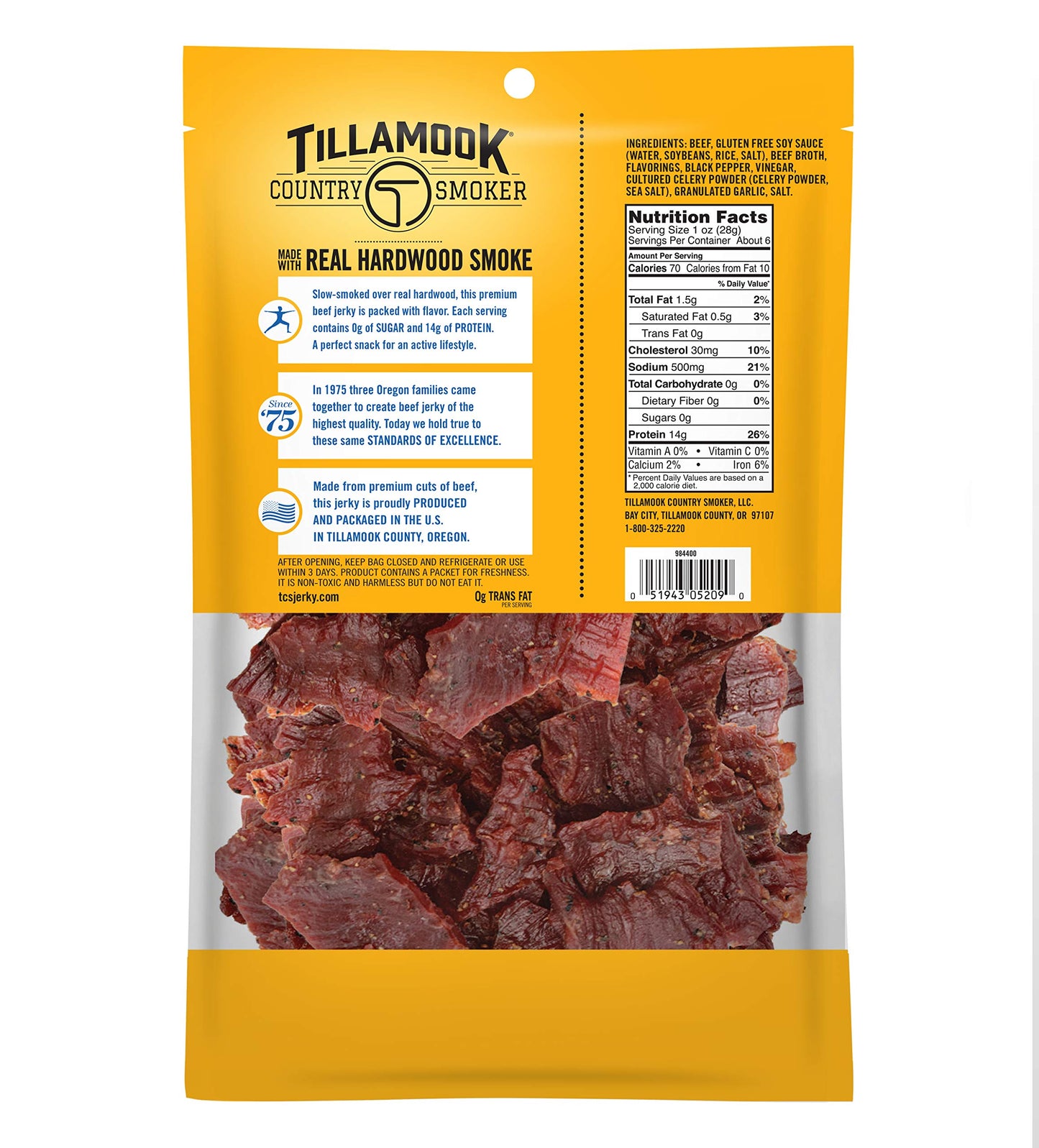 TILLAMOOK COUNTRY SMOKER Beef Jerky, Keto Friendly, Zero Sugar, Black Pepper, 6.5 Ounce