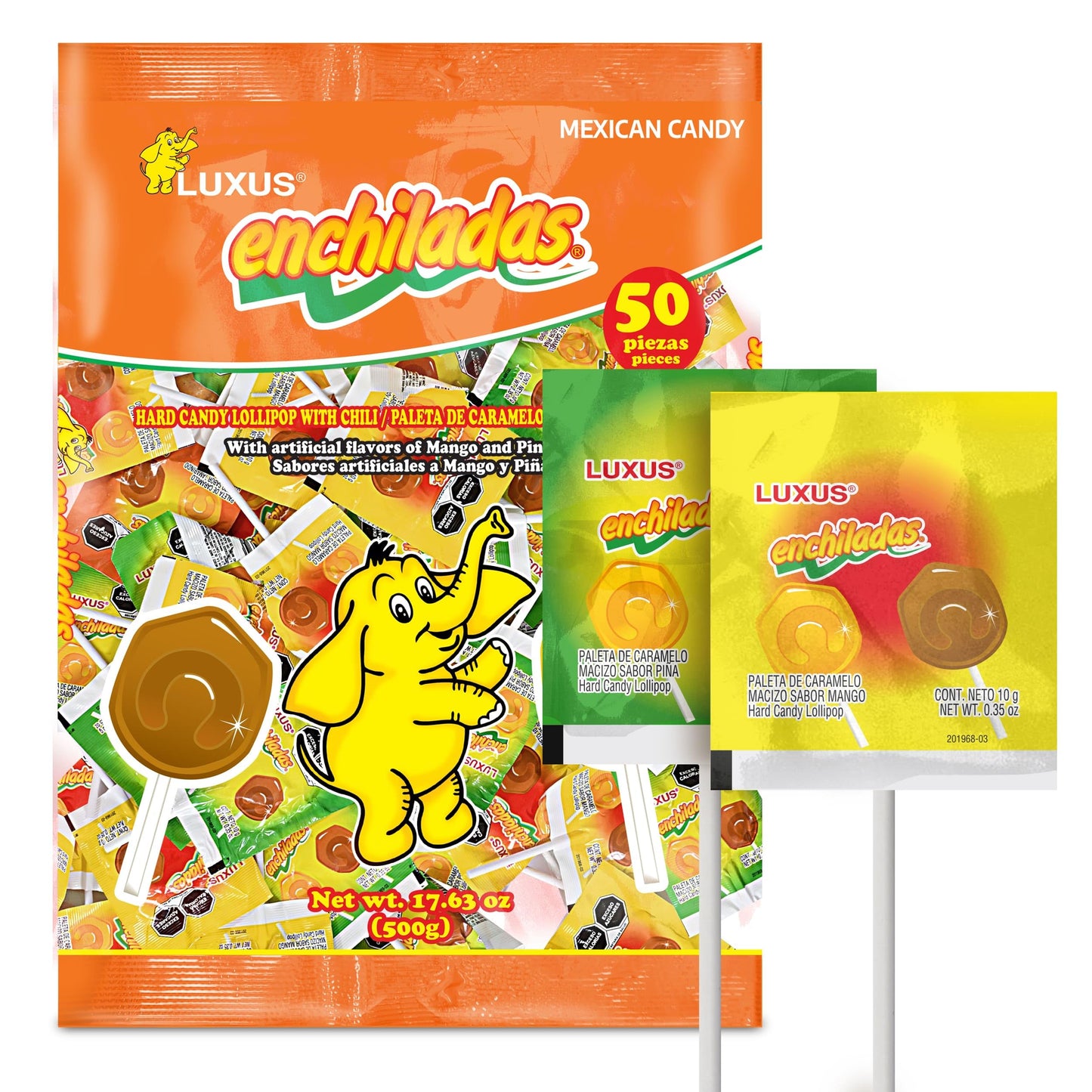 Enchiladas Luxus 50 ct - Athentic Spicy Mexican Candy Chili Mango & Pineapple Flavor - Dulces Mexicanos Picantes para Piatas, Fi