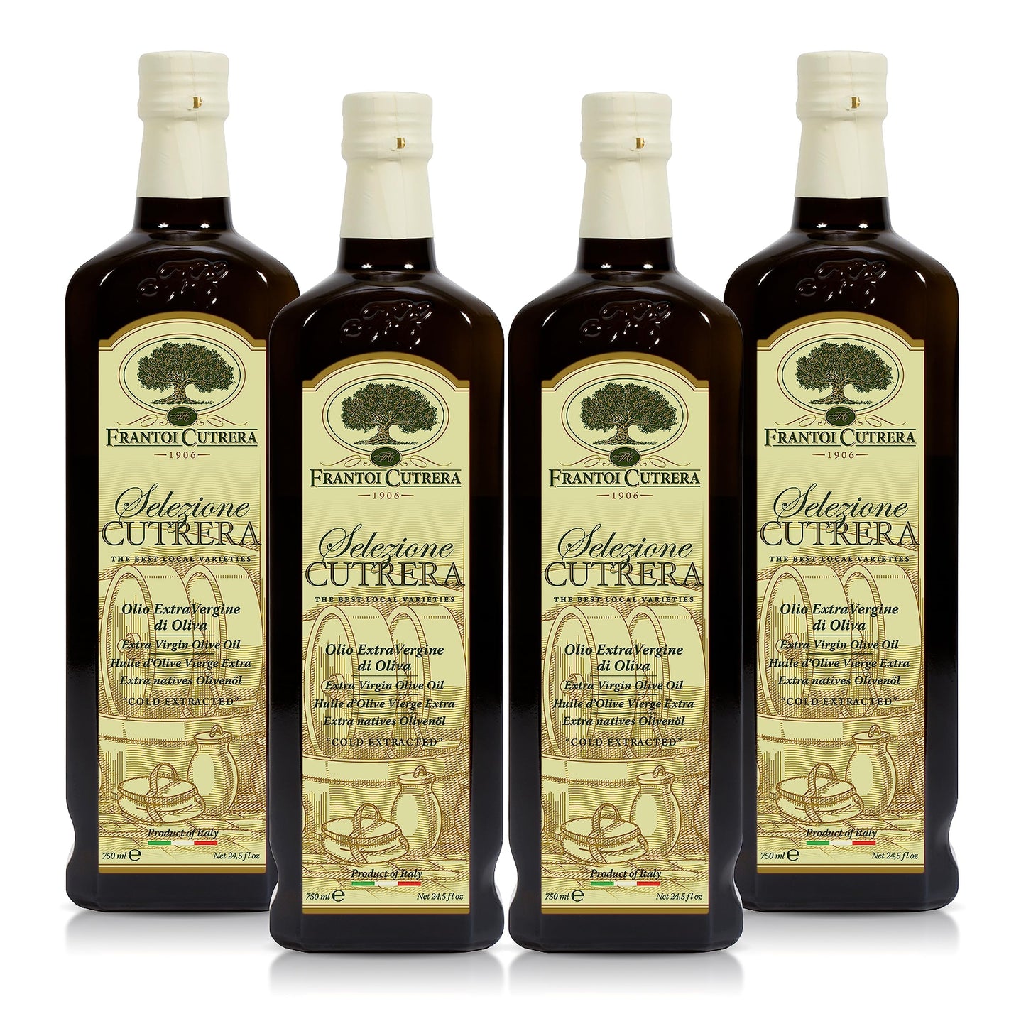 Frantoi Cutrera Extra Virgin Olive Oil, Premium Early Harvest, 24.5 Fl Oz (Pack of 4), Green Olive Oil, Model 301