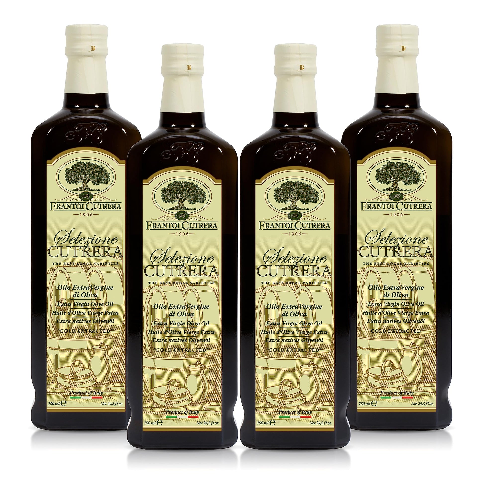 Frantoi Cutrera Extra Virgin Olive Oil, Premium Early Harvest, 24.5 Fl Oz (Pack of 4), Green Olive Oil, Model 301