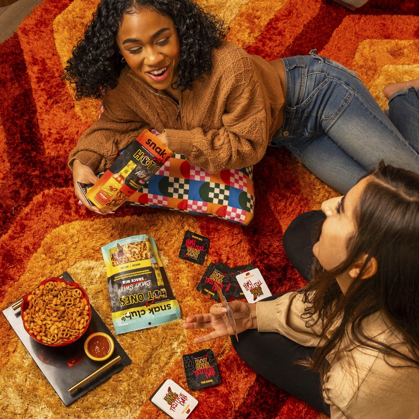 Snak Club x Hot Ones Tangy Chili Snack Mix  Mild Spicy Snacks with Peanuts  Pretzels  Sesame Sticks  Toasted Corn & Cashews  Inspired by Hot Ones Hot Sauce  10 oz Resealable Bag (6 Count)