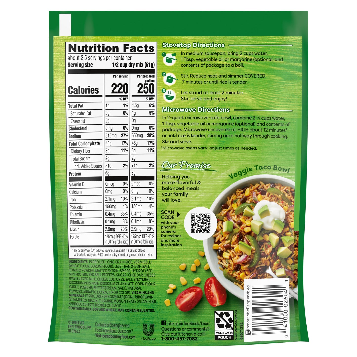 Knorr Rice Sides Taco Rice, 5.4 oz, No Artificial Flavors or Preservatives, Pack of 1, Green