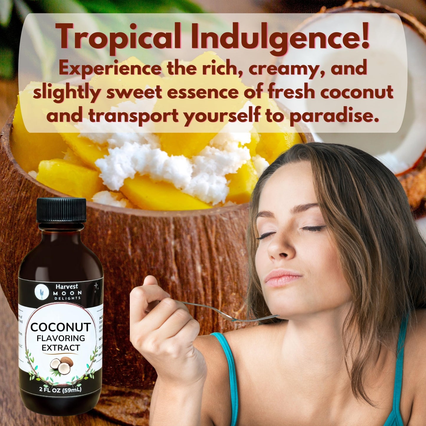 Natural Coconut Extract - 2 Oz - Water-Soluble - By Harvest Moon Delights - Coconut Extract For Baking, Ice Cream, Drinks, And C