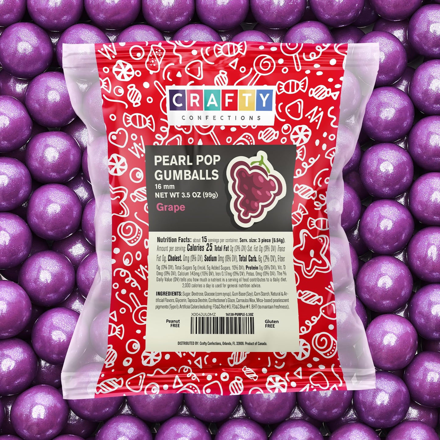 Crafty Confections Shimmer Gumballs - Grape Bubble Gum 3.5 oz - Pearl Purple Candy for Party Favors & Easter Basket