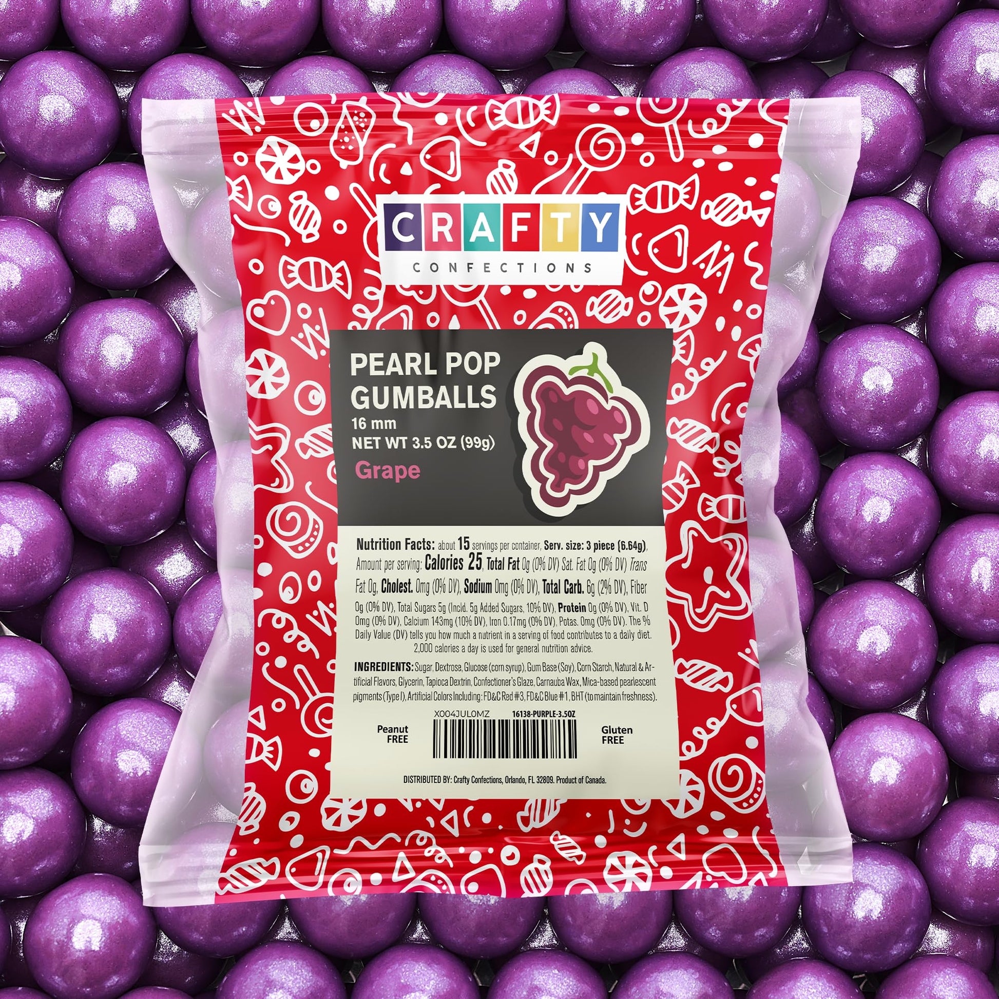 Crafty Confections Shimmer Gumballs - Grape Bubble Gum, 3 Pack, 3.5 oz, Pearl Purple Candy for Parties, Easter Baskets, Pinatas