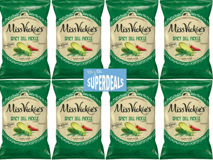 Kettle Cooked Potato Chips by Miss Vickies Value Pack Bundled by SUPERDEALS | 1.375 Oz Bag | Spicy Dill Pickle | Pack of 8 with