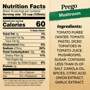 Prego Mushroom Pasta Sauce, 45 Oz Jar