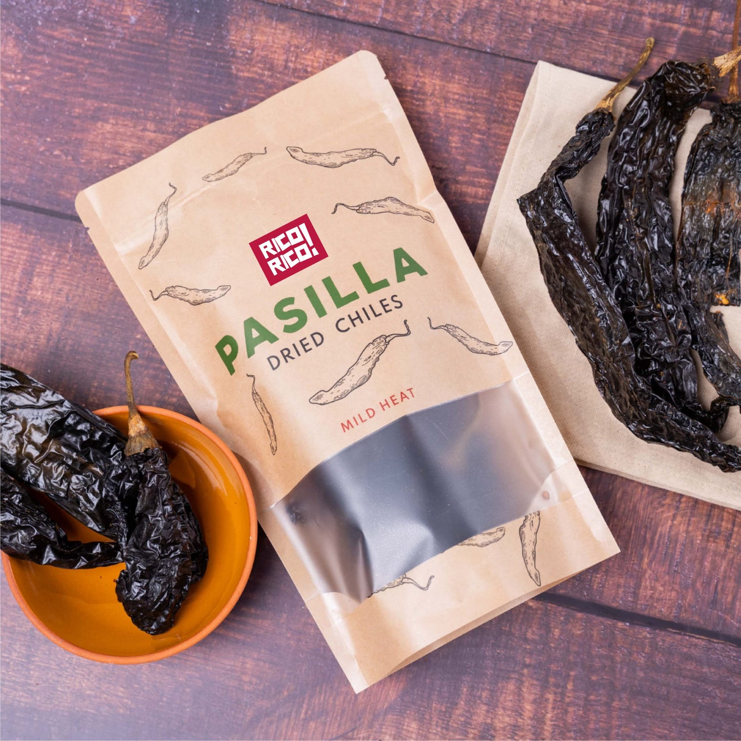 OLE RICO Pasilla Dried Peppers - 16 Oz. Resealable Bag - Premium Chiles for Mexican Cuisine