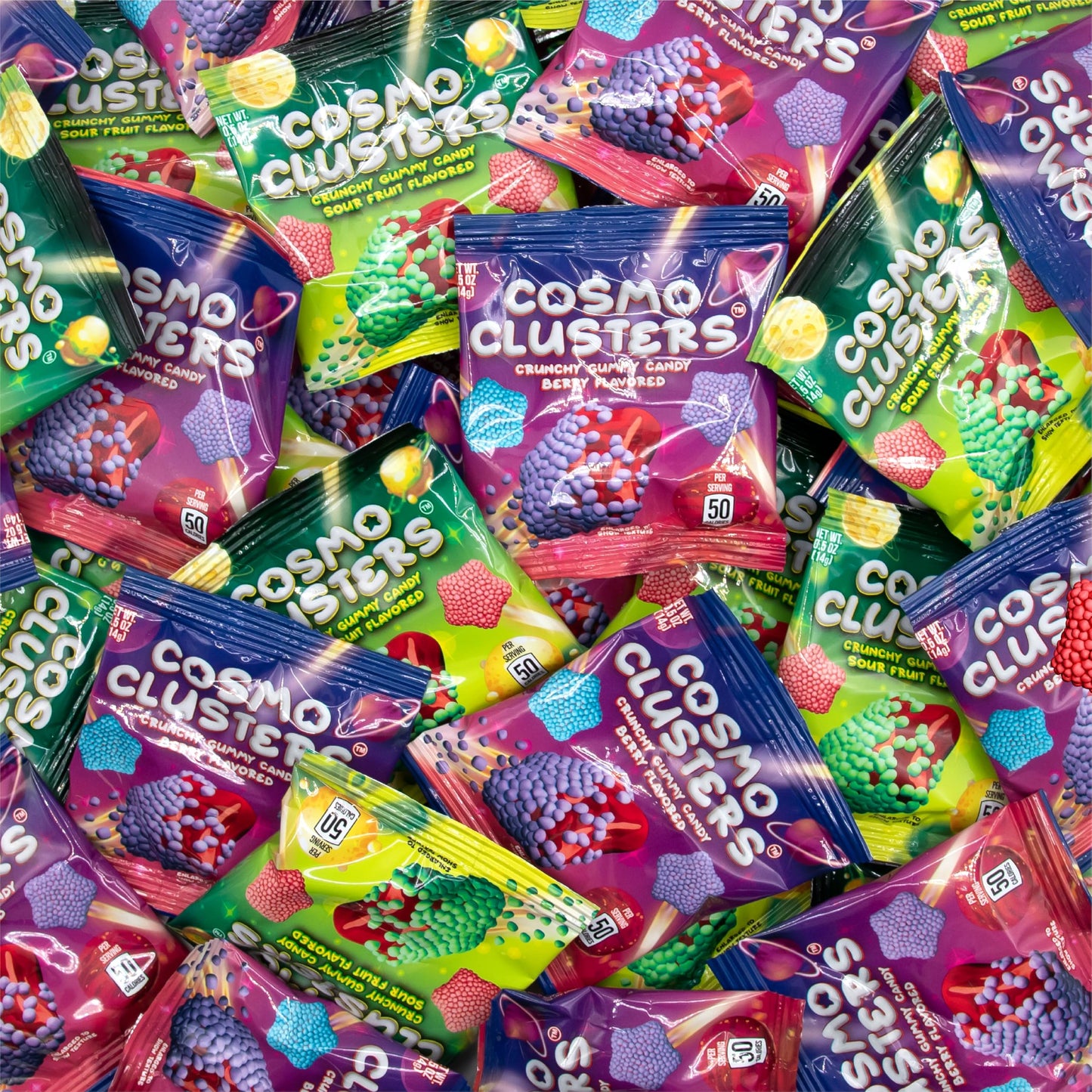 Cosmo Clusters Crunchy Gummy Candy Mix - Sour Fruit & Berry - 0.5 Ounce Pouch (24 Count) - Classroom Snacks for Students