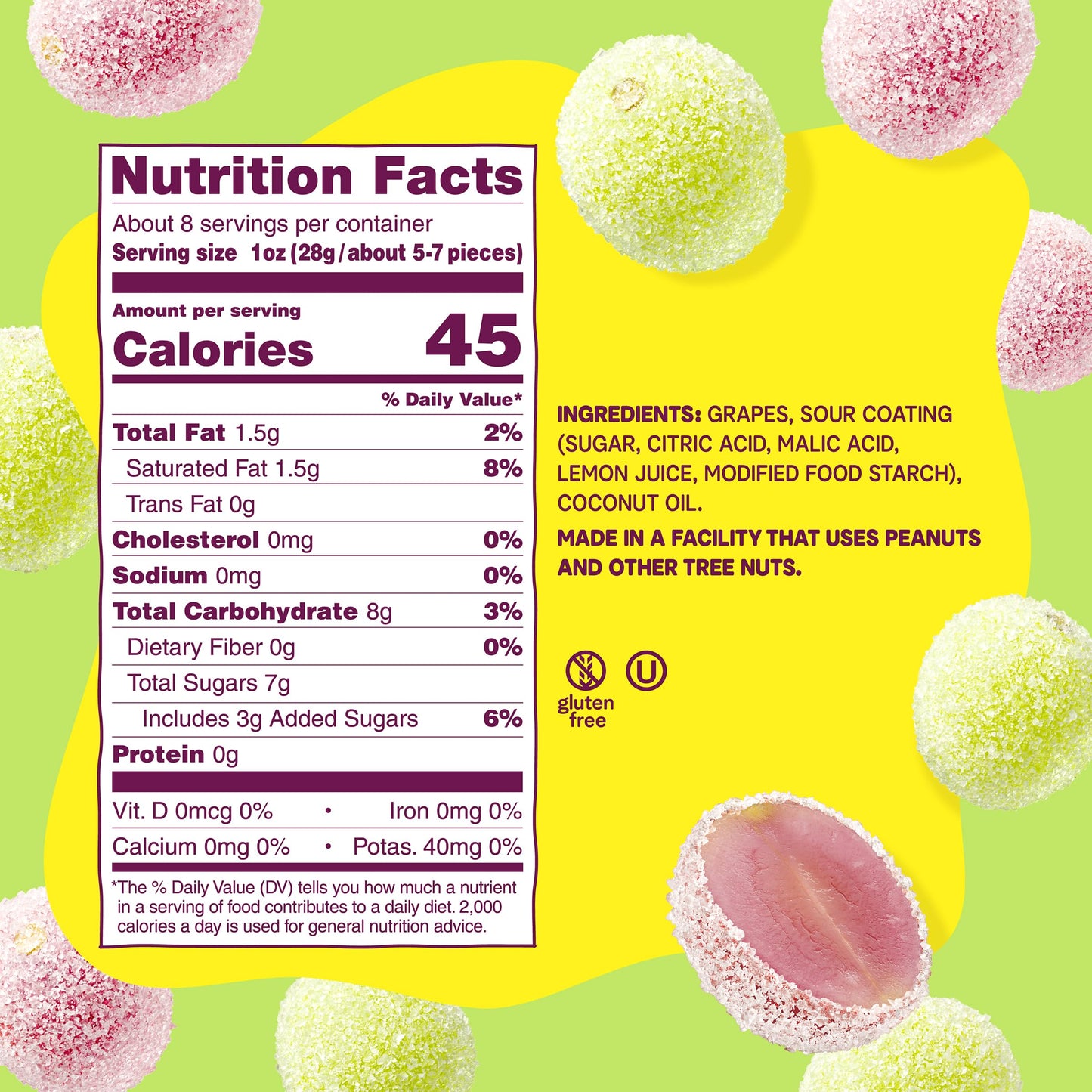 Fruit Riot Sour Candy Grapes, Made with Real Fruit, 8oz, Gluten-Free