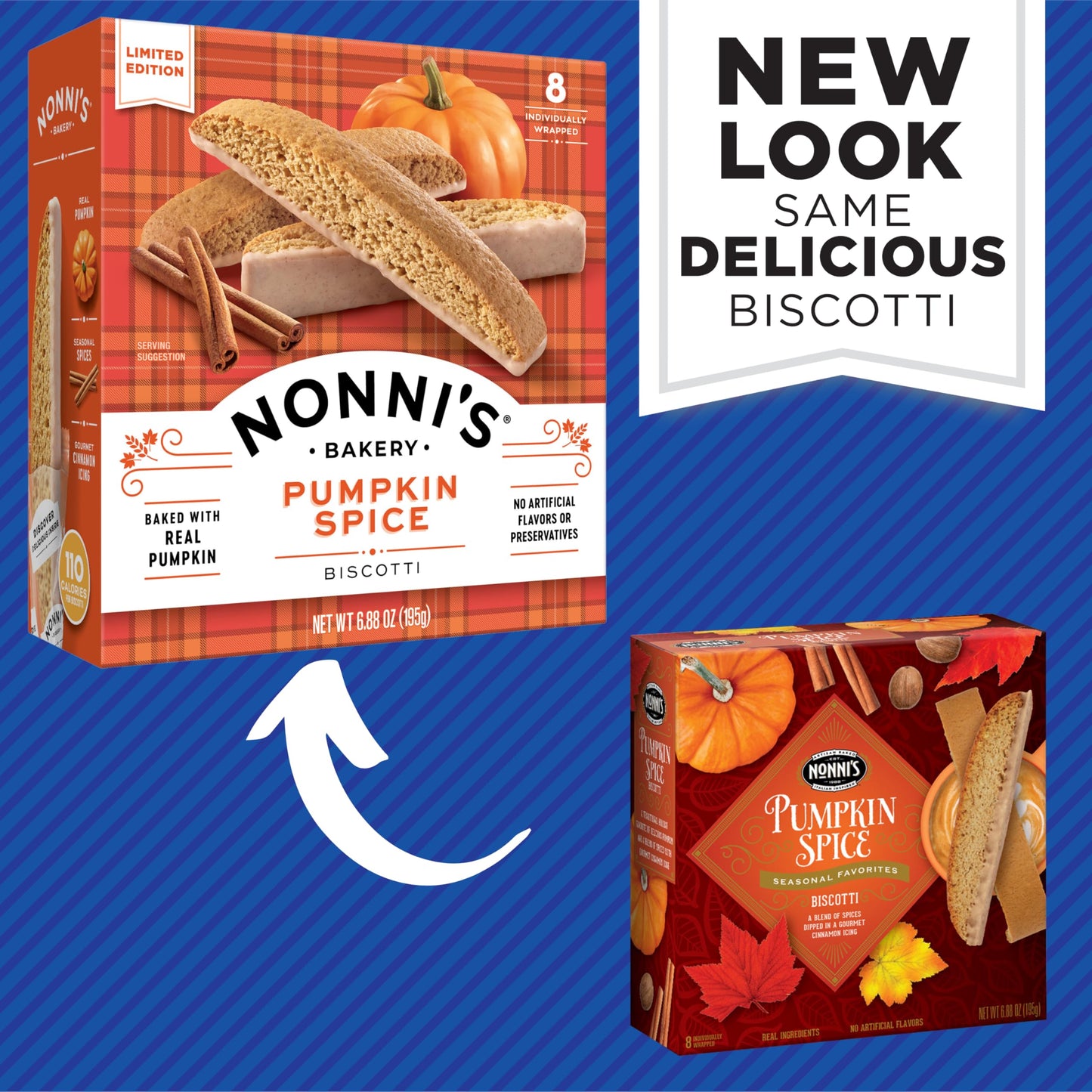 Nonnis Pumpkin Spice Biscotti Holiday Cookies - 6 Boxes Pumpkin Cookies - Pumpkin Biscotti w/Cinnamon Icing - Biscotti Individu