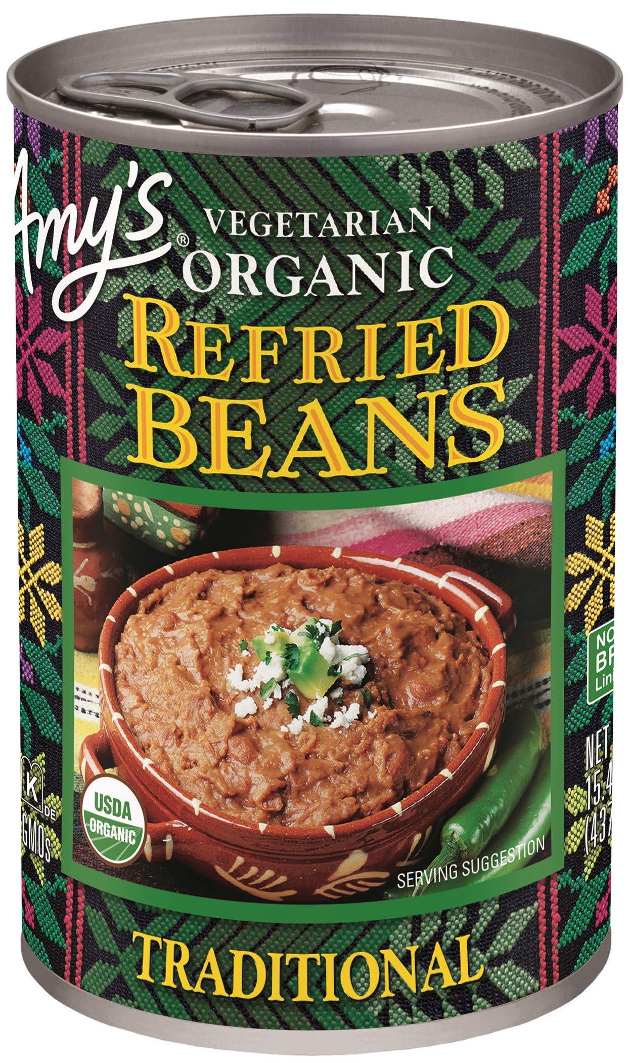 AmyS Organic Refried Beans Canned  Traditional Refried Beans  Vegan Gluten Free And Vegetarian  15.4 Oz