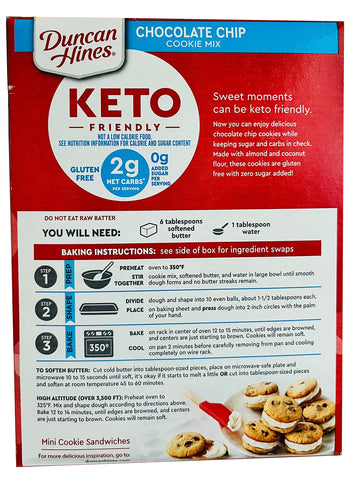 Duncan Hines Keto Friendly Chocolate Chip Cookie Mix, 8.8 Oz
