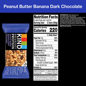 Kind Breakfast, Healthy Snack Bar, Peanut Butter Banana Dark Chocolate, Gluten Free Breakfast Bars, 8G Protein, 1.76 Oz Packs (3