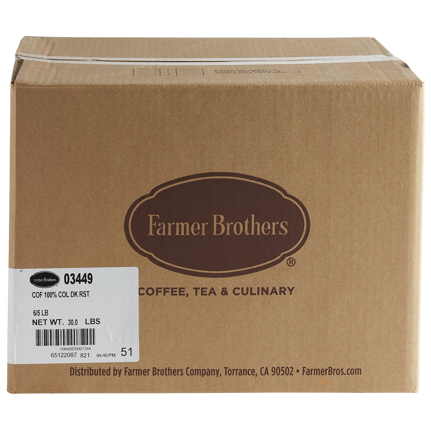 Farmer Brothers Coffee Whole Bean Medium Roast 100% Colombian 5 Lb Bag Bulk 6 Pack