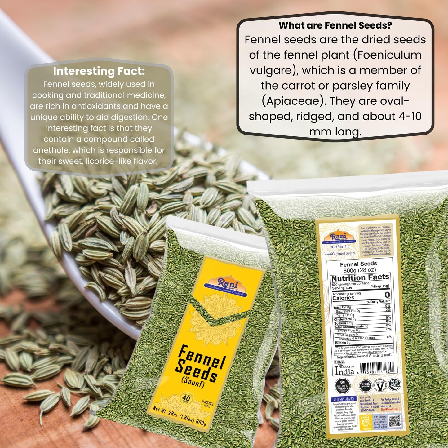Rani Fennel Seeds (Saunf Sabut) Whole Spice 28Oz (800G) ~ All Natural | Gluten Friendly | Non-Gmo | Vegan | Indian Origin