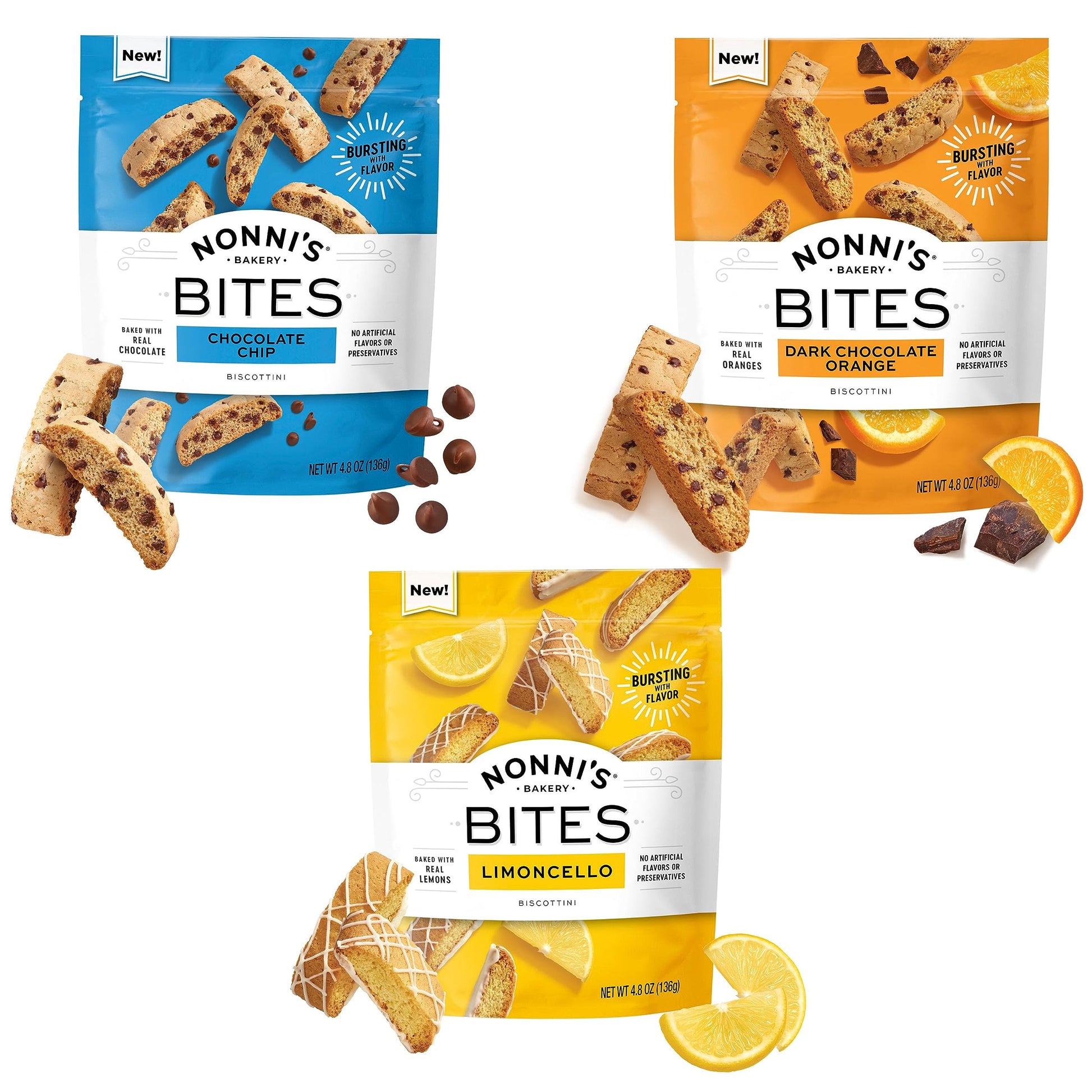 Nonni's Biscotti Style Bite Sized Twice Baked Crispy Cookie Bites Assortment - Kosher - 4.8oz Variety 3-Pack Biscottini (Pack of